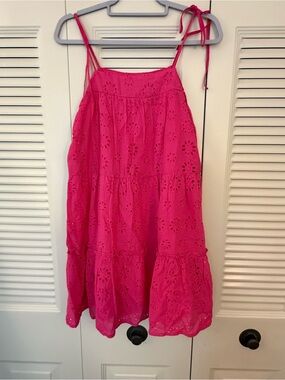 Bright Pink Eyelet Tie-Strap Sundress
